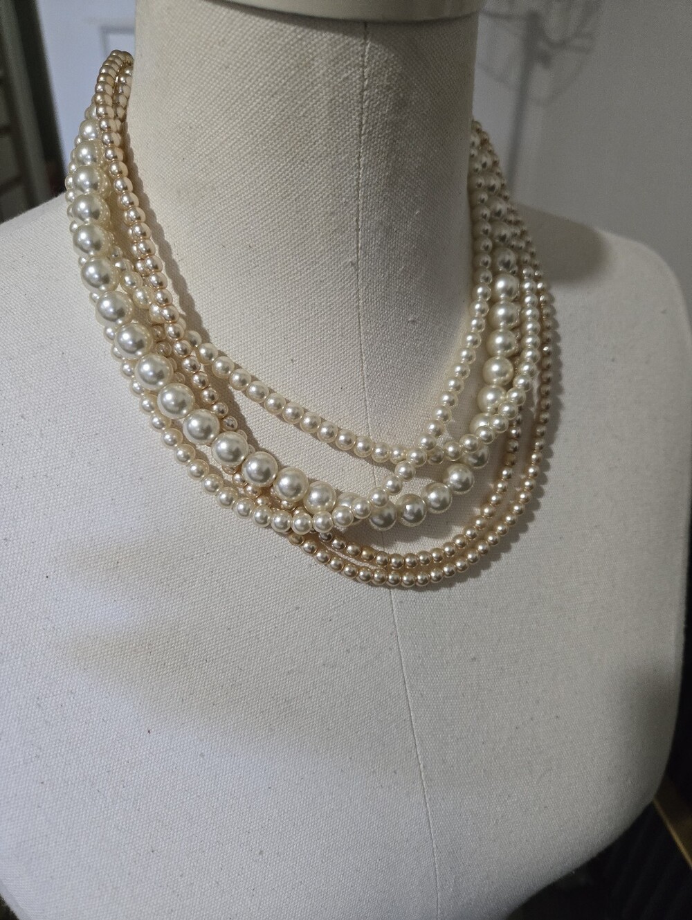 Classic Multi-Strand Faux Pearl Necklace - Ivory/Gold